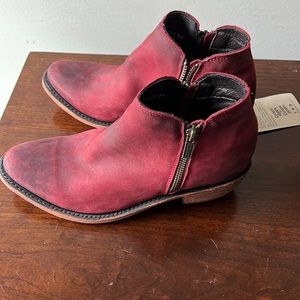 Never worn. Red distressed Liberty Black leather booties. Non smoking home.